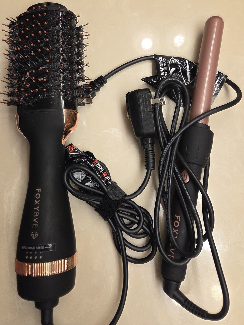 Foxybae Black and Rose Gold Heated Styling Brush & Wand Set